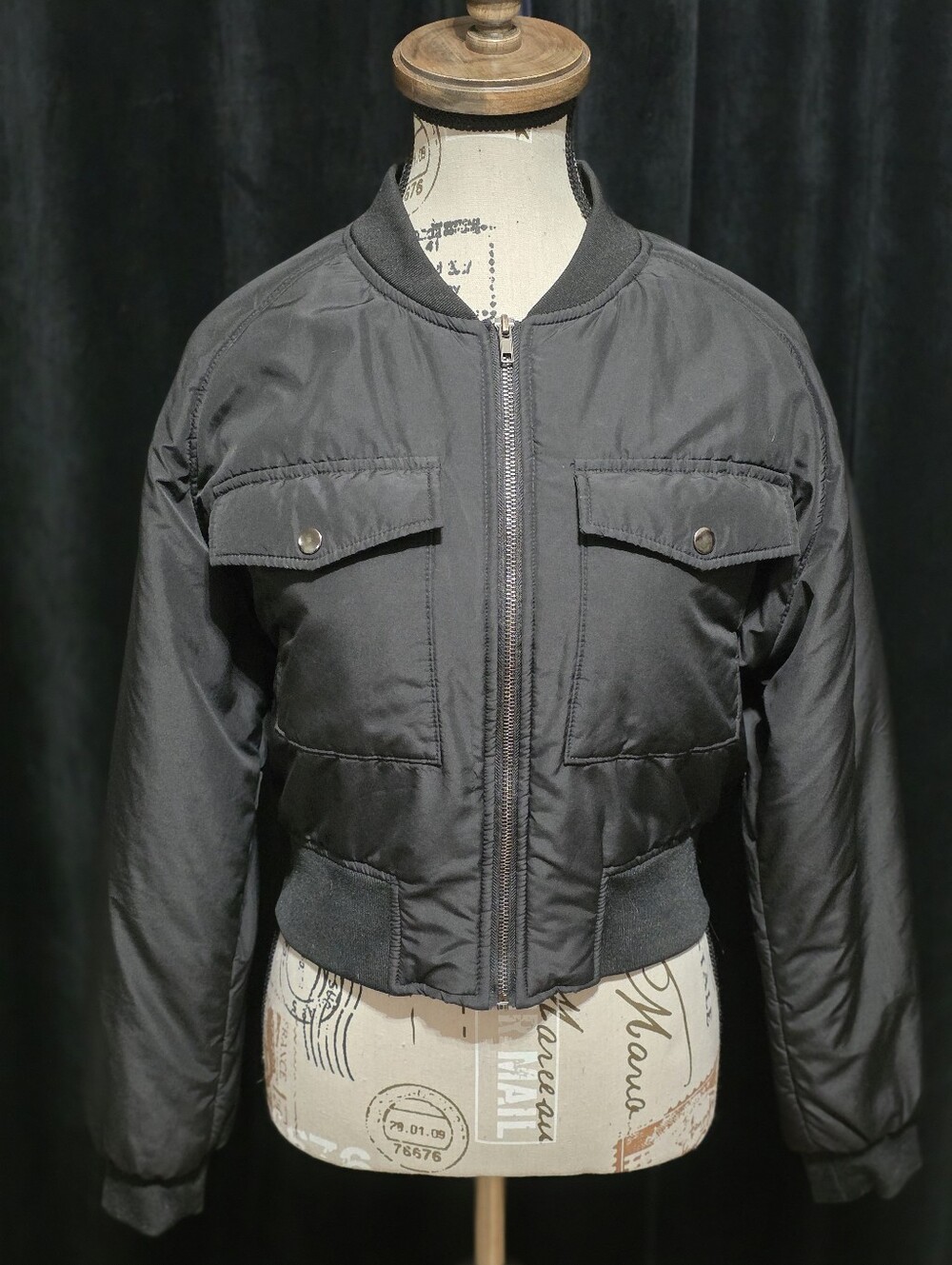 NOBO Black Cropped Cargo Utility Bomber Jacket L